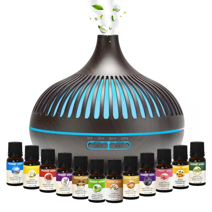 Kit Difusor de Aromas Humidificador 550ml LED + 12 Aceites Esenciales
