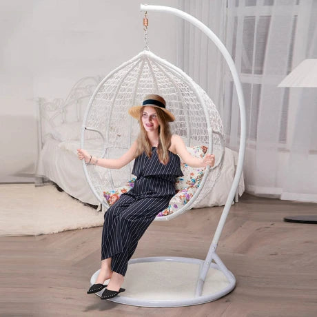 Hamaca Nido Colgante C/ Base Metal y Apoya Pie Jardín - Blanco