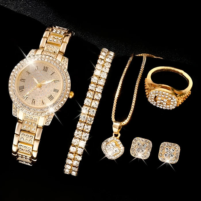Conjunto de Reloj y Accesorios, 6 Piezas en Aleación de Alta Calidad - Dorado