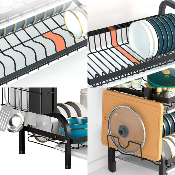Escurridor de vajilla de acero inoxidable con 2 niveles y bandejas