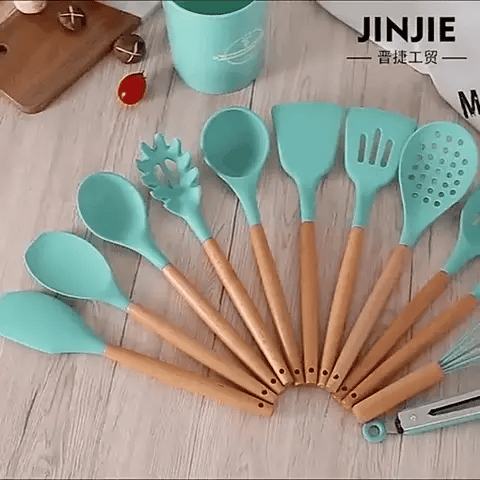 Set 12 Utensillos Cocina Silicona Varios Colores