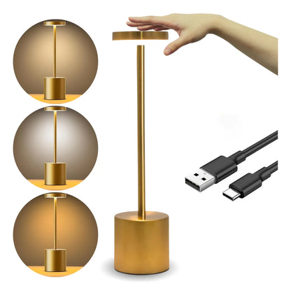 Lámpara De Mesa Luz Led Táctil Recargable Usb Restaurante Estructura Dorado