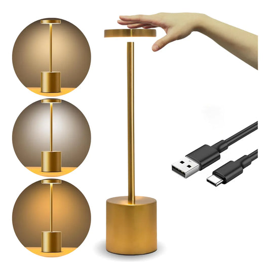 Lámpara De Mesa Luz Led Táctil Recargable Usb Restaurante Estructura Dorado