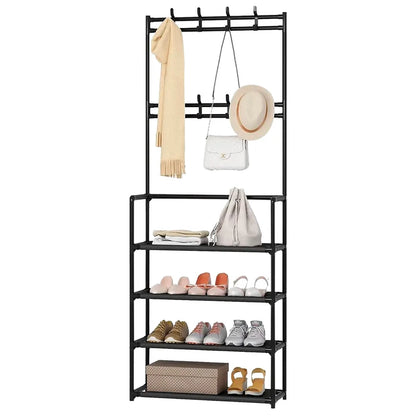 Perchero y Zapatero Metálico DecoTeam con 4 Niveles y 8 Ganchos Removibles, 80 x 30 x 154cm