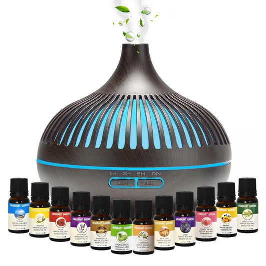 Kit Difusor de Aromas Humidificador 550ml LED + 12 Aceites Esenciales