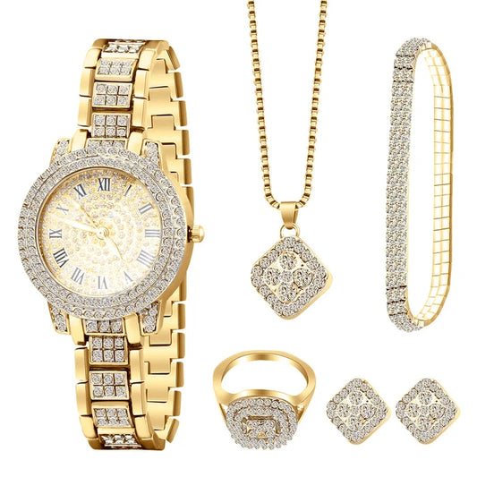 Conjunto de Reloj y Accesorios, 6 Piezas en Aleación de Alta Calidad - Dorado