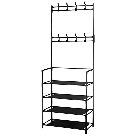Perchero y Zapatero Metálico DecoTeam con 4 Niveles y 8 Ganchos Removibles, 80 x 30 x 154cm