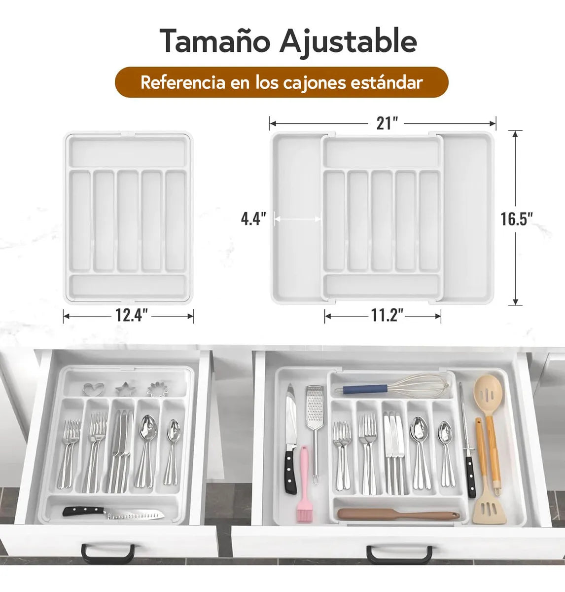 Organizador Cubiertos Extensible Cajon Utensilios Cubiertero Color Blanco