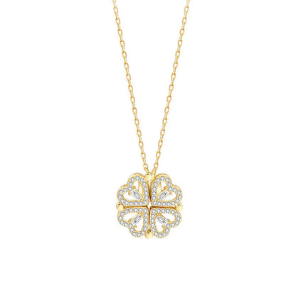 Collar Trebol De Corazones Dorado Magnetico