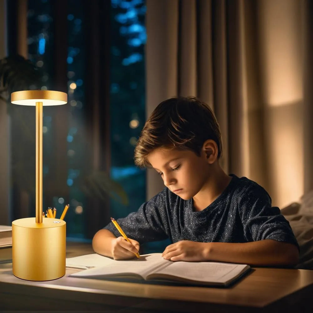 Lámpara De Mesa Luz Led Táctil Recargable Usb Restaurante Estructura Dorado