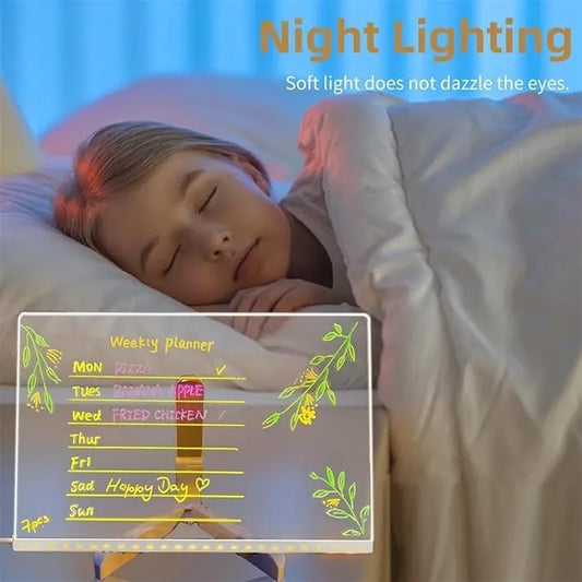 Pizarra Acrílica Led Luminosa 20x19.5 Con Marcadores Colores Transparente