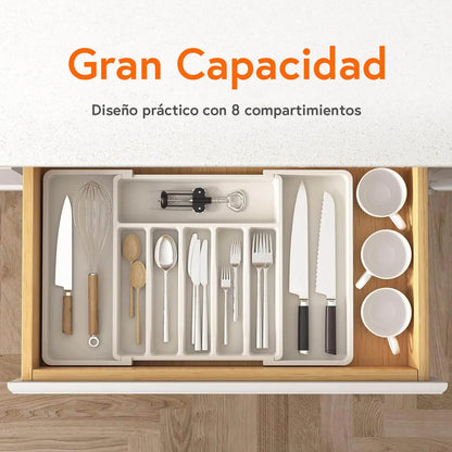 Organizador Cubiertos Extensible Cajon Utensilios Cubiertero Color Blanco