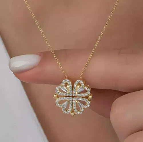 Collar Trebol De Corazones Dorado Magnetico