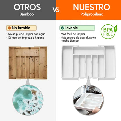 Organizador Cubiertos Extensible Cajon Utensilios Cubiertero Color Blanco