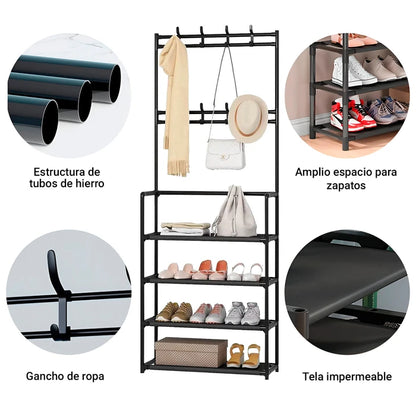 Perchero y Zapatero Metálico DecoTeam con 4 Niveles y 8 Ganchos Removibles, 80 x 30 x 154cm