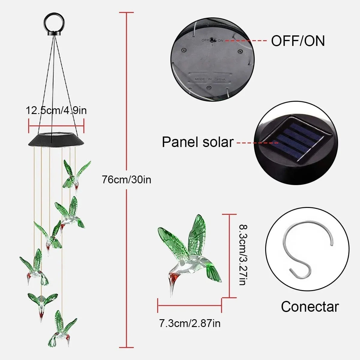 Llamador De Angeles Colgante Colibri Picaflor Carga Solar