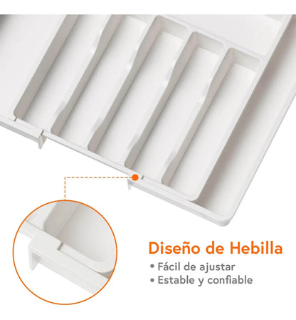 Organizador Cubiertos Extensible Cajon Utensilios Cubiertero Color Blanco