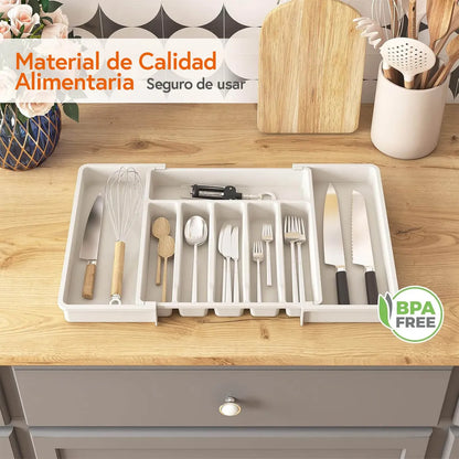 Organizador Cubiertos Extensible Cajon Utensilios Cubiertero Color Blanco