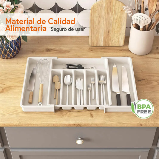 Organizador Cubiertos Extensible Cajon Utensilios Cubiertero Color Blanco