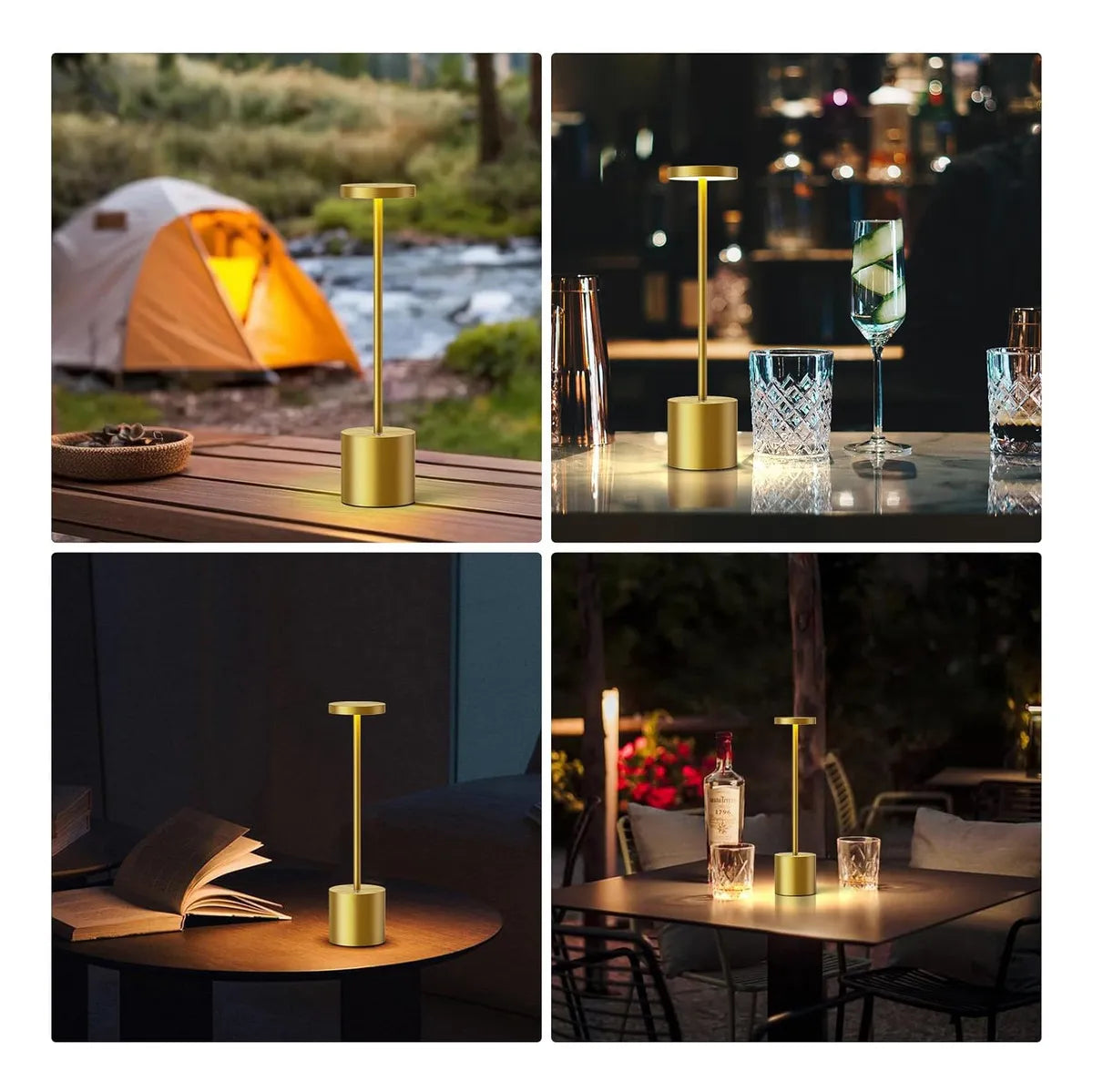 Lámpara De Mesa Luz Led Táctil Recargable Usb Restaurante Estructura Dorado