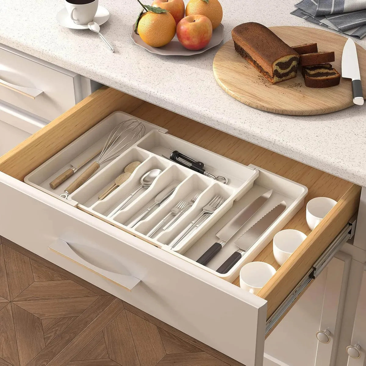 Organizador Cubiertos Extensible Cajon Utensilios Cubiertero Color Blanco