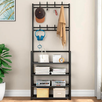 Perchero y Zapatero Metálico DecoTeam con 4 Niveles y 8 Ganchos Removibles, 80 x 30 x 154cm