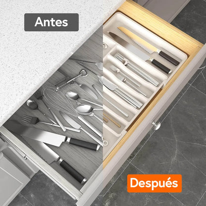 Organizador Cubiertos Extensible Cajon Utensilios Cubiertero Color Blanco