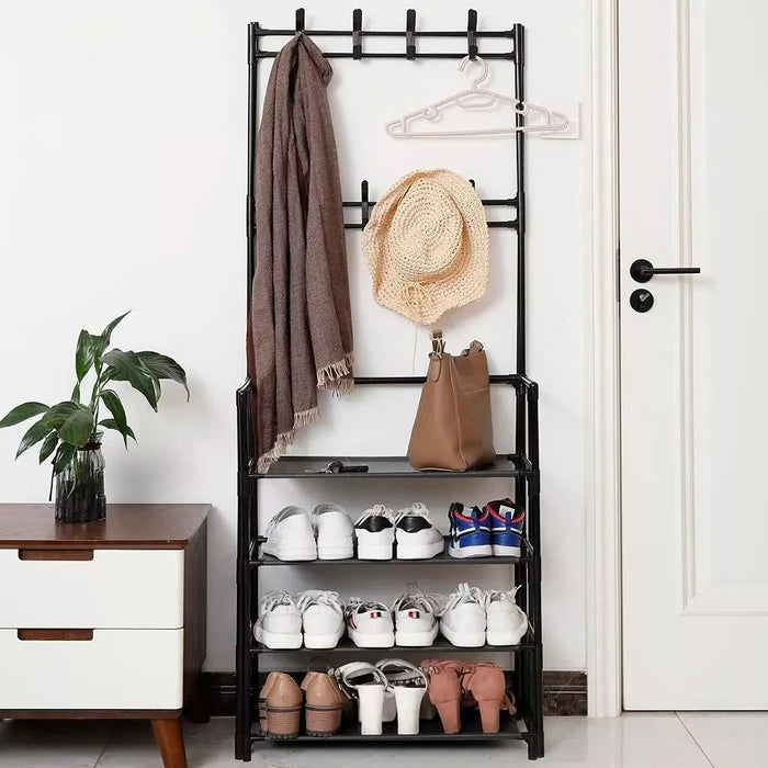 Perchero y Zapatero Metálico DecoTeam con 4 Niveles y 8 Ganchos Removibles, 80 x 30 x 154cm